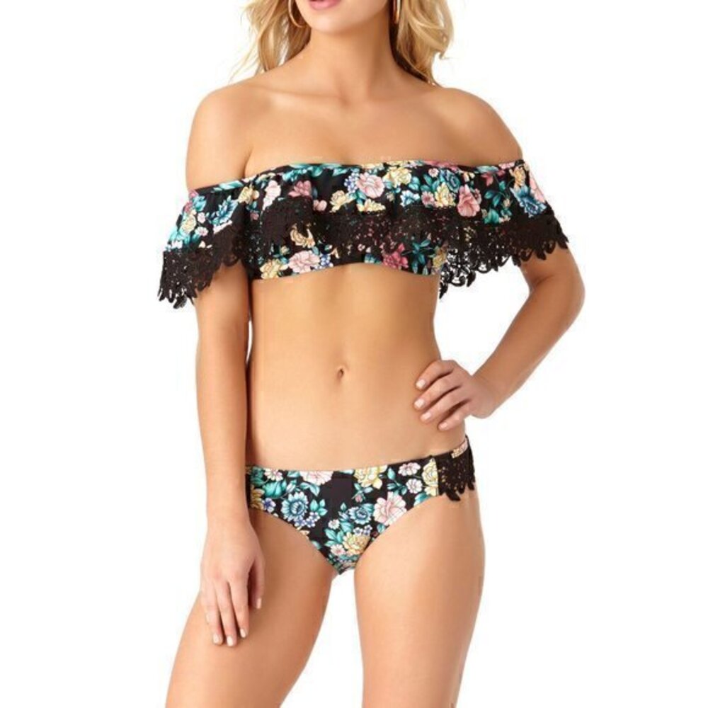 Time and Tru Elevated Victorian Floral Off the Shoulder Swimsuit Set NWT